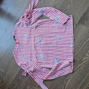 Zara Bird and Stripe Red and White Blouse with Large Bow Sleeves